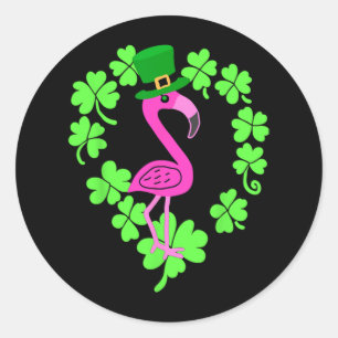 Pegatina Redonda Flamingo Shamrock St Patricks Day Animal
