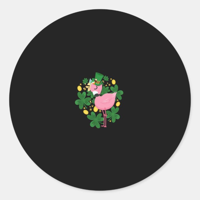 Pegatina Redonda Flamingo St Patrick Day Fun Pink Bird Lover Gift1 (Anverso)