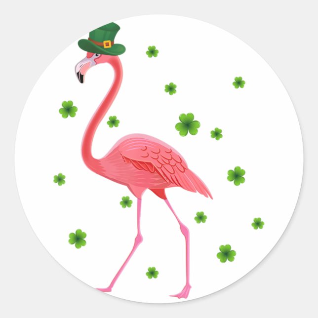 Pegatina Redonda Flamingo St Patricks Day Flamingo Lover Shamrock (Anverso)