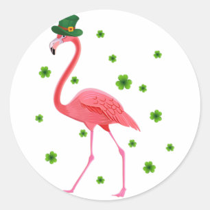 Pegatina Redonda Flamingo St Patricks Day Flamingo Lover Shamrock
