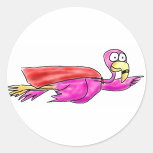 Pegatina Redonda Flamingo Super Rosa Fyling Cape Whimsical Art