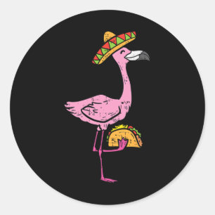 Pegatina Redonda Flamingo Tacos Cute Cinco De Mayo Fiesta A