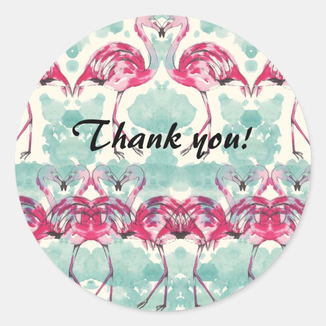 Pegatina Redonda Flamingo Thank you sticker (Anverso)