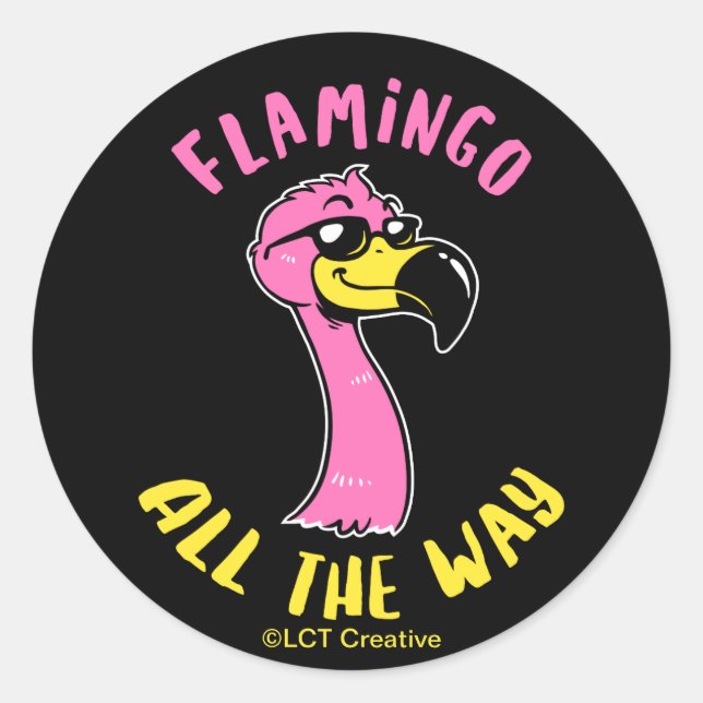 Pegatina Redonda Flamingo todo el camino (Anverso)