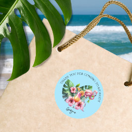 Pegatina Redonda Flamingo Tropical Fiesta de Cumpleaños Gracias