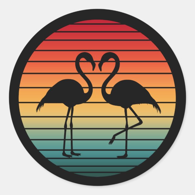 Pegatina Redonda flamingo vintage (Anverso)