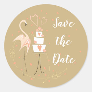 Pegatina Redonda Flamingo Wedding Save the Date round Classic Round