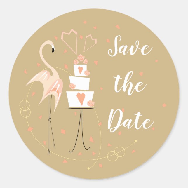 Pegatina Redonda Flamingo Wedding Save the Date round Classic Round (Anverso)