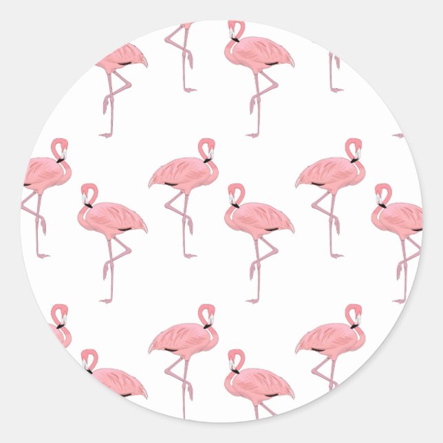Pegatina Redonda Flamingos rosados Tema de la playa tropical coster (Anverso)