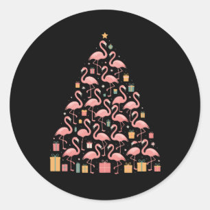 Pegatina Redonda Flamingos rosas navidad navideña navidad navideña