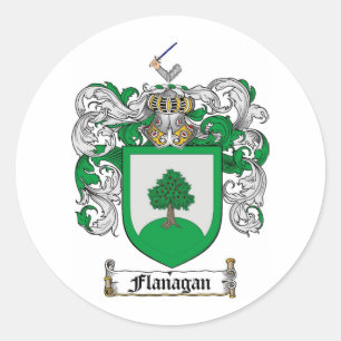 PEGATINA REDONDA FLANAGAN FAMILIAR CREST - FLANAGAN COAT OF ARMS