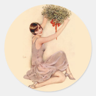 Pegatina Redonda Flapper con Mistletoe