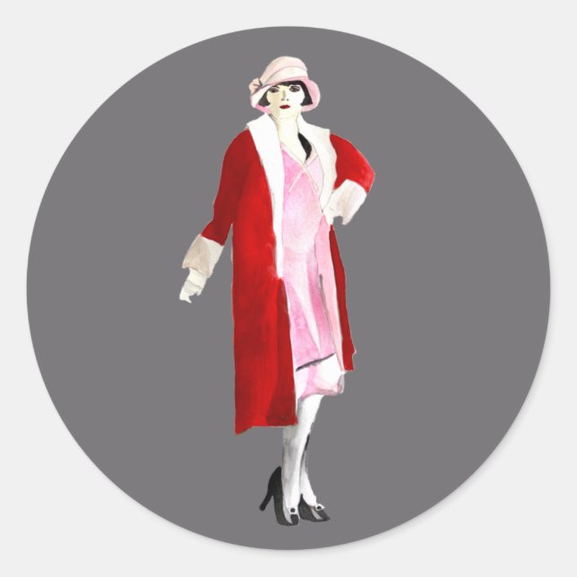 Pegatina Redonda Flapper vintage moda dama de veintes (Anverso)