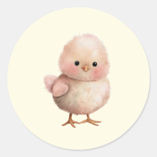 Pegatina Redonda Flauffy Little Chick   Primavera y animal de Pascu