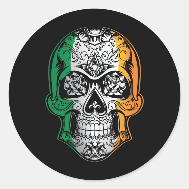 Pegatina Redonda Flauta De Irlanda Y Bandera De Rosas (Anverso)