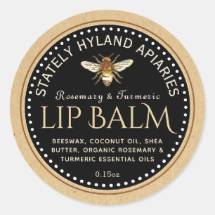 Pegatina Redonda Flaved Lip Balm Beeswax Honeybee Kraft Black
