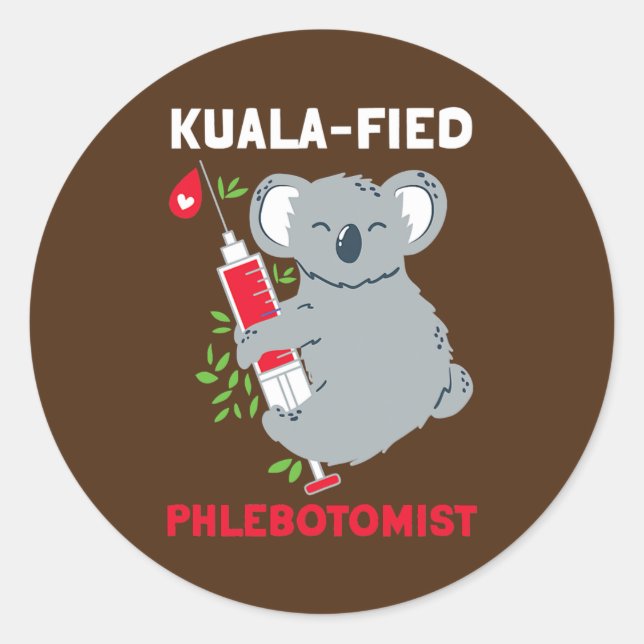 Pegatina Redonda Flebotomía Kualafied Koala Animales (Anverso)