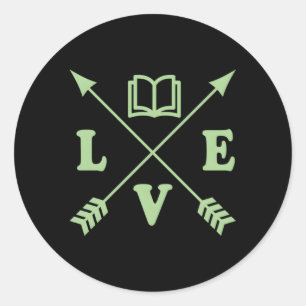 Pegatina Redonda Flecha literaria de lectura estilo bohemia básico