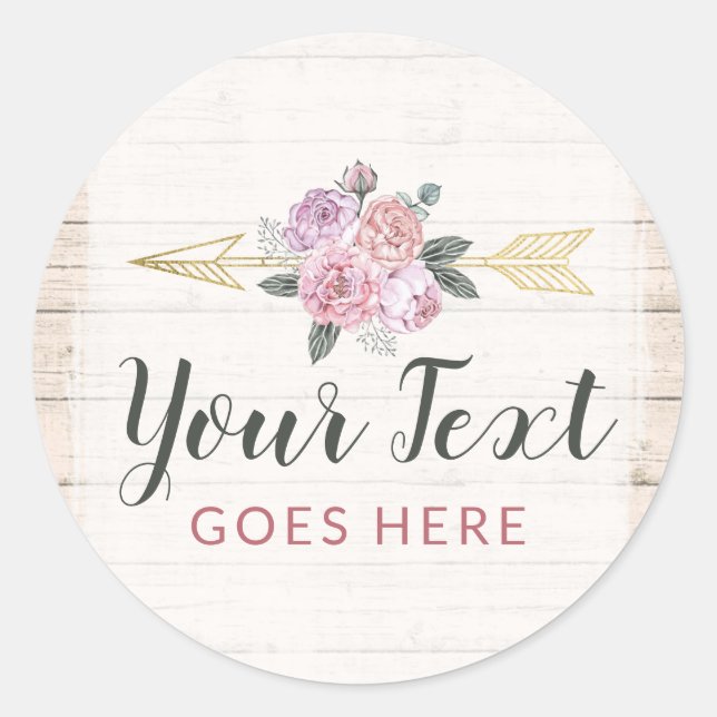 Pegatina Redonda Flechas florales bohemias rústicas rosa beig dorad (Anverso)