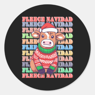 Pegatina Redonda Fleece Feliz Navidad - Cuidada vaca de navidad - g