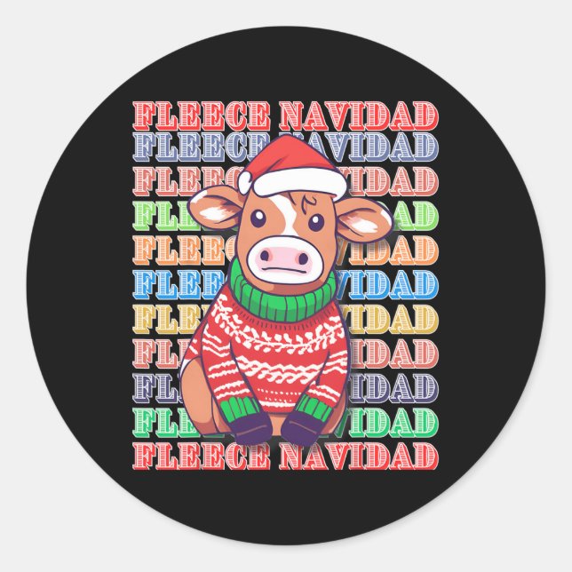 Pegatina Redonda Fleece Feliz Navidad - Cuidada vaca de navidad - g (Anverso)