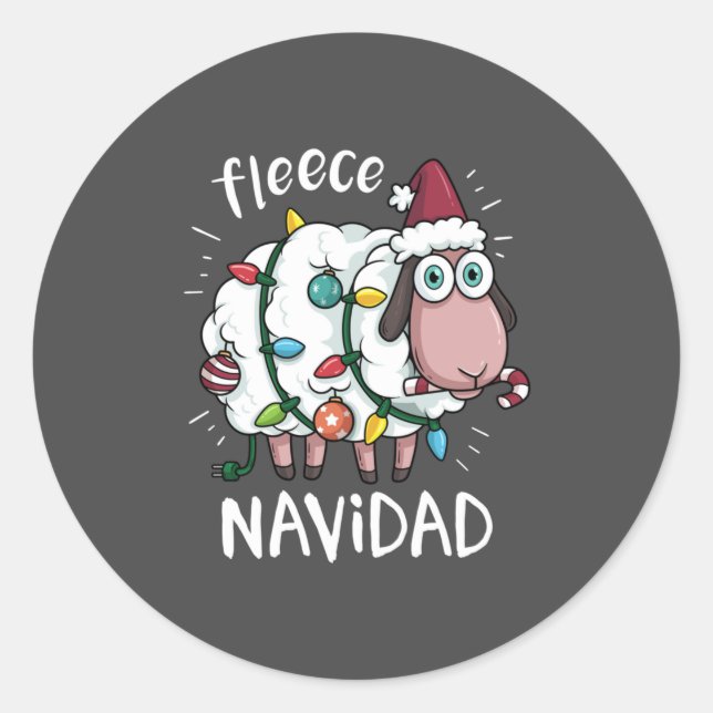 Pegatina Redonda Fleece Feliz Navidad Divertidos Navidades de oveja (Anverso)