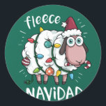 Pegatina Redonda Fleece Feliz Navidad Funny Cute Sheep Christmas<br><div class="desc">Fleece Feliz Navidad Funny Cute Sheep Christmas</div>