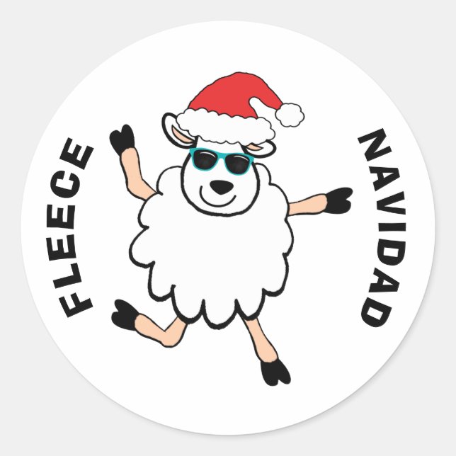 Pegatina Redonda Fleece Feliz Navidad Sheep Navidades (Anverso)