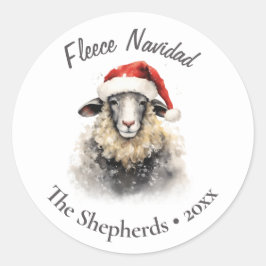 Pegatina Redonda Fleece Navidad Sheep Navidades