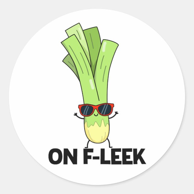 Pegatina Redonda Fleek Funny Veggie Leek Pun (Anverso)