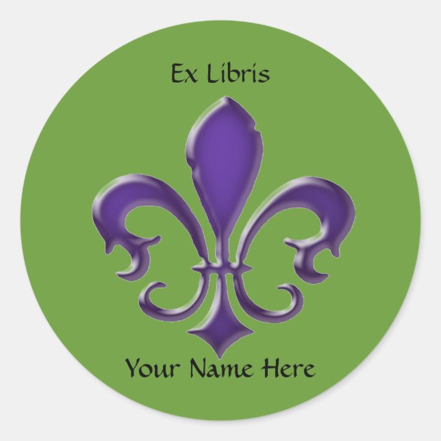 Pegatina Redonda Fleur-de-Lis-1 Ex Libris Bookplate (Anverso)