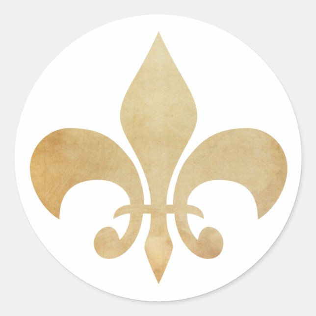 Pegatina Redonda Fleur de Lis Antique Gold Tan (Anverso)