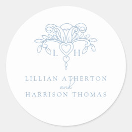 Pegatina Redonda Fleur de lis boda gracias favor azul blanco