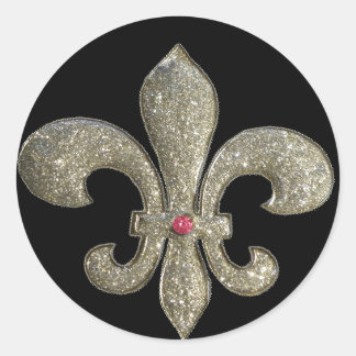 Pegatina Redonda Fleur de lis con bling