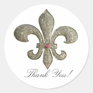 Pegatina Redonda Fleur de lis con bling