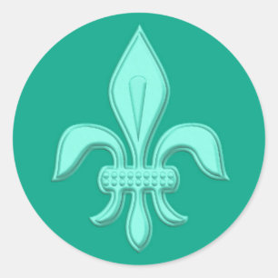 Pegatina Redonda Fleur de Lis en Aqua claro en turquesa