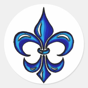 Pegatina Redonda Fleur de Lis en azul