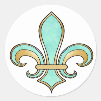 Pegatina Redonda Fleur de Lis en color sólido - Aqua turquesa