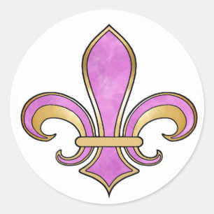 Pegatina Redonda Fleur de Lis en color sólido - Rosa o Cerise