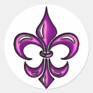 Pegatina Redonda Fleur de Lis en lavanda morada