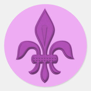 Pegatina Redonda Fleur de Lis en violeta morada en lavanda