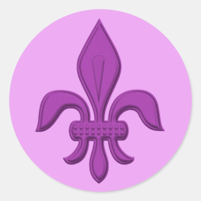 Pegatina Redonda Fleur de Lis en violeta morada en lavanda (Anverso)