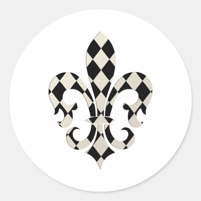 Pegatina Redonda Fleur de Lis, fondo DIY+texto (Anverso)