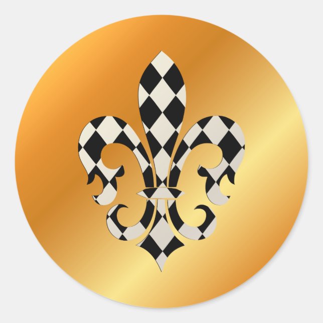 Pegatina Redonda Fleur de Lis, fondo DIY+texto (Anverso)