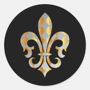 Pegatina Redonda Fleur de Lis, fondo DIY+texto