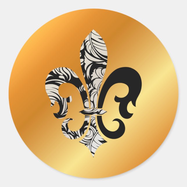 Pegatina Redonda Fleur de Lis, fondo DIY+texto (Anverso)