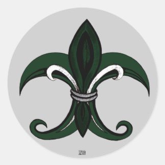 Pegatina Redonda Fleur de lis Green/Silver