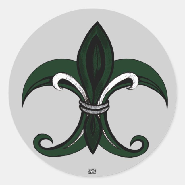 Pegatina Redonda Fleur de lis Green/Silver (Anverso)