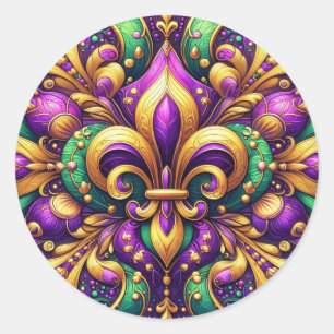 Pegatina Redonda fleur de lis mardi gras