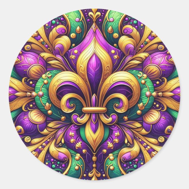Pegatina Redonda fleur de lis mardi gras (Anverso)